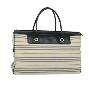 BURBERRY Nova Check Boston Bag Canvas Beige Silver Auth ti3201